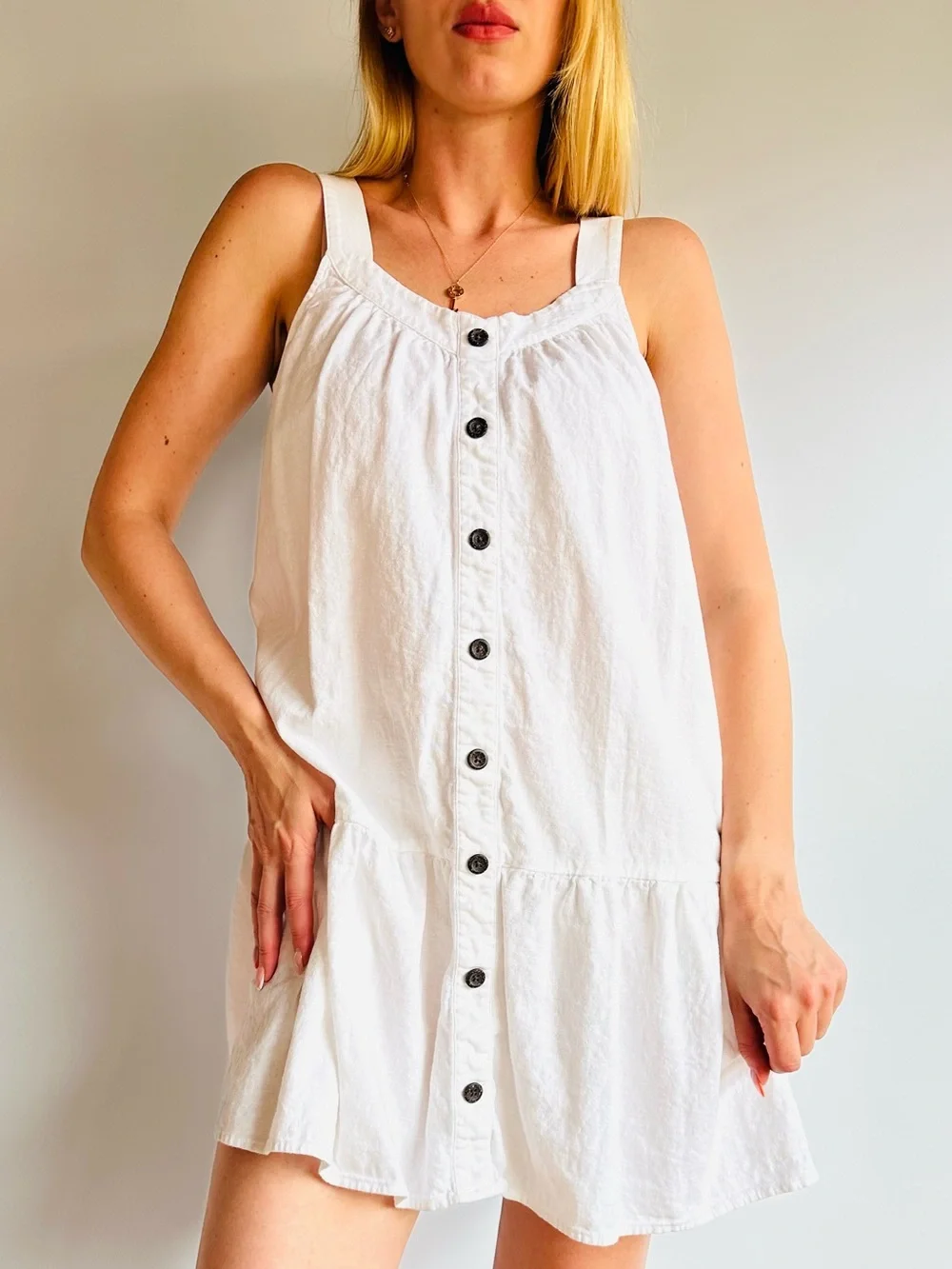 J. Crew White Button Front Swing Dress Sleeveless Cottagecore Boho Pockets Linen
